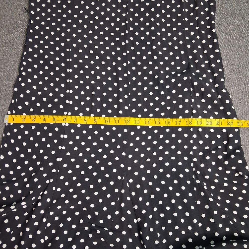Loft Polka Dot Maxi Dress Black White Long Sleeve Button Front Waist Tie sz 8 - Picture 8 of 12